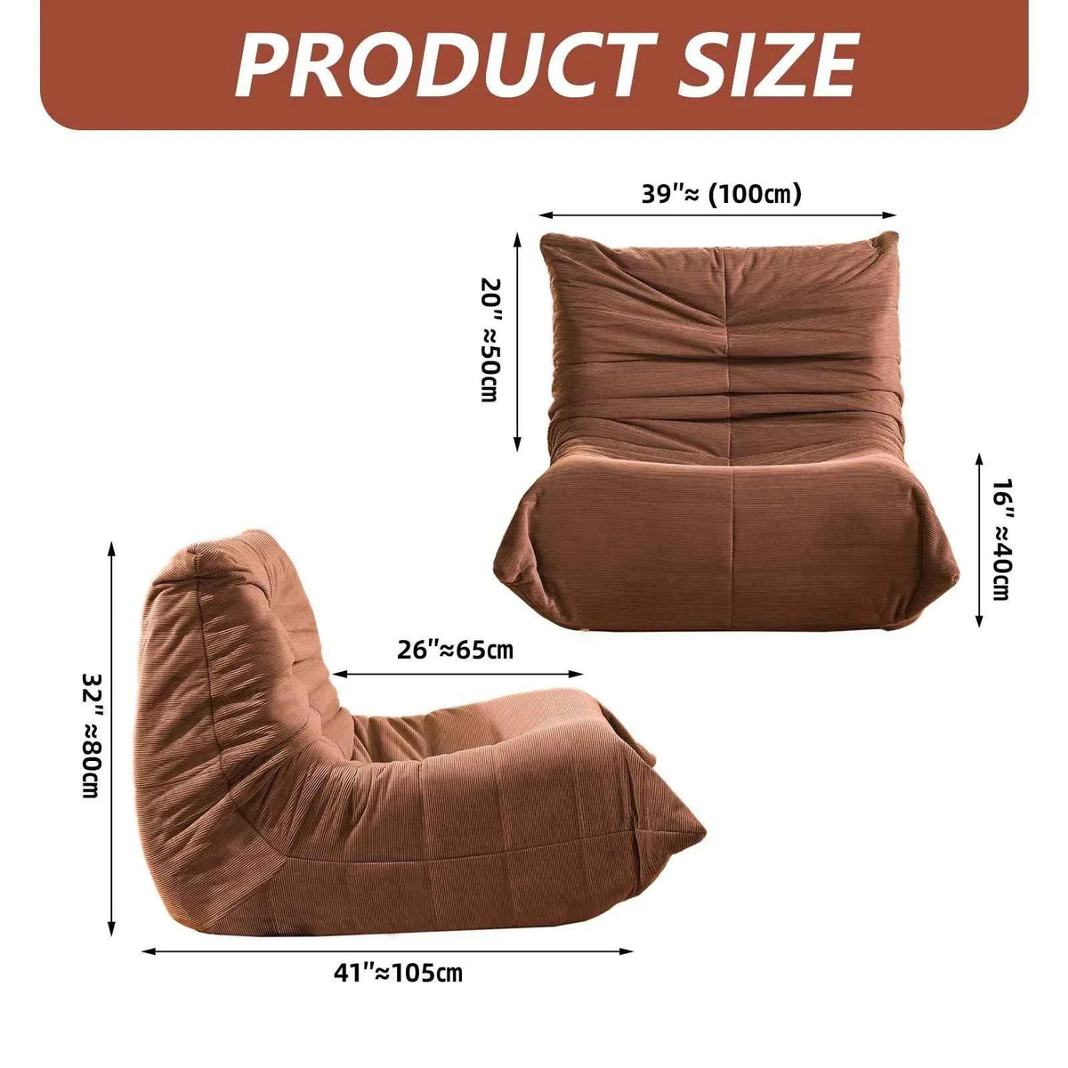 Ergonomic Oversized Bean Bag Chair ，removable zipper cover and non-slip base,  Big Memory Foam Lazy Sofa, Non-Slip Compression  Chair For Living Room, Bedroom