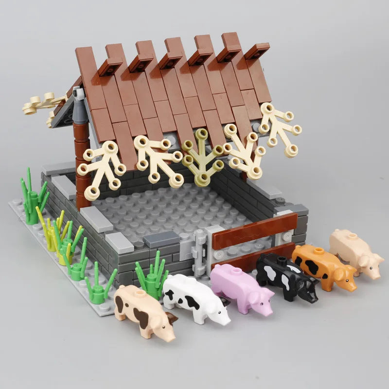 MOC Farm Stable for Horses, Cows, sheep, etc.  Animals Bricks Model Building Blocks Toys for Christmas Gifts