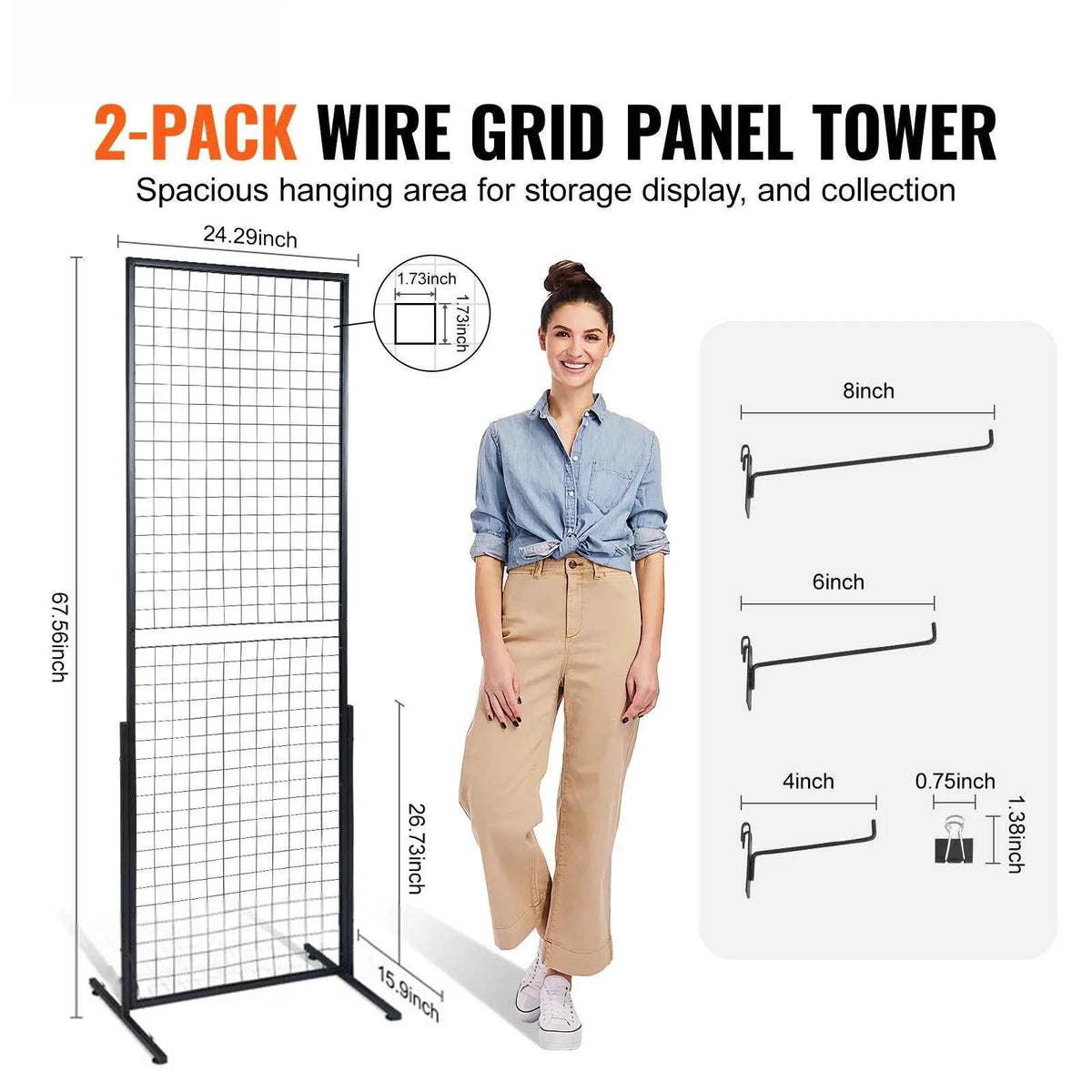 Tower Wire Gridwall Display Racks. Double Side  for Art Craft Shows, Retail Shop w/ Hooks And More