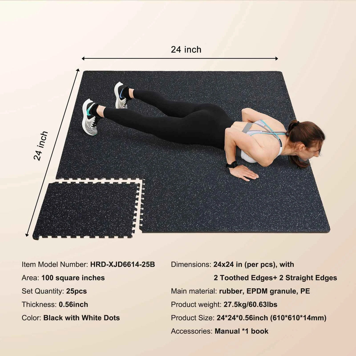 Succebuy 0.56 Inch 25 Tiles, Rubber Top with EVA Foam Thick Floor Mats -  24/48/100 sq. ft.  Coverage. Interlocking Puzzle