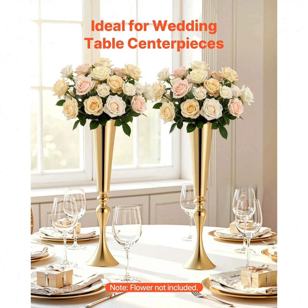 12 PCS Wedding Flower Vase, 21.7 In Tall Trumpet Flower Table Centerpieces, Banquet Vases Easy Installation, Electroplated Versatile Arrangement Stand For Party Events, Home Decor, Reception, Gold