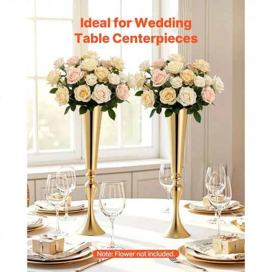 12 PCS Wedding Flower Vase, 21.7 In Tall Trumpet Flower Table Centerpieces, Banquet Vases Easy Installation, Electroplated Versatile Arrangement Stand For Party Events, Home Decor, Reception, Gold