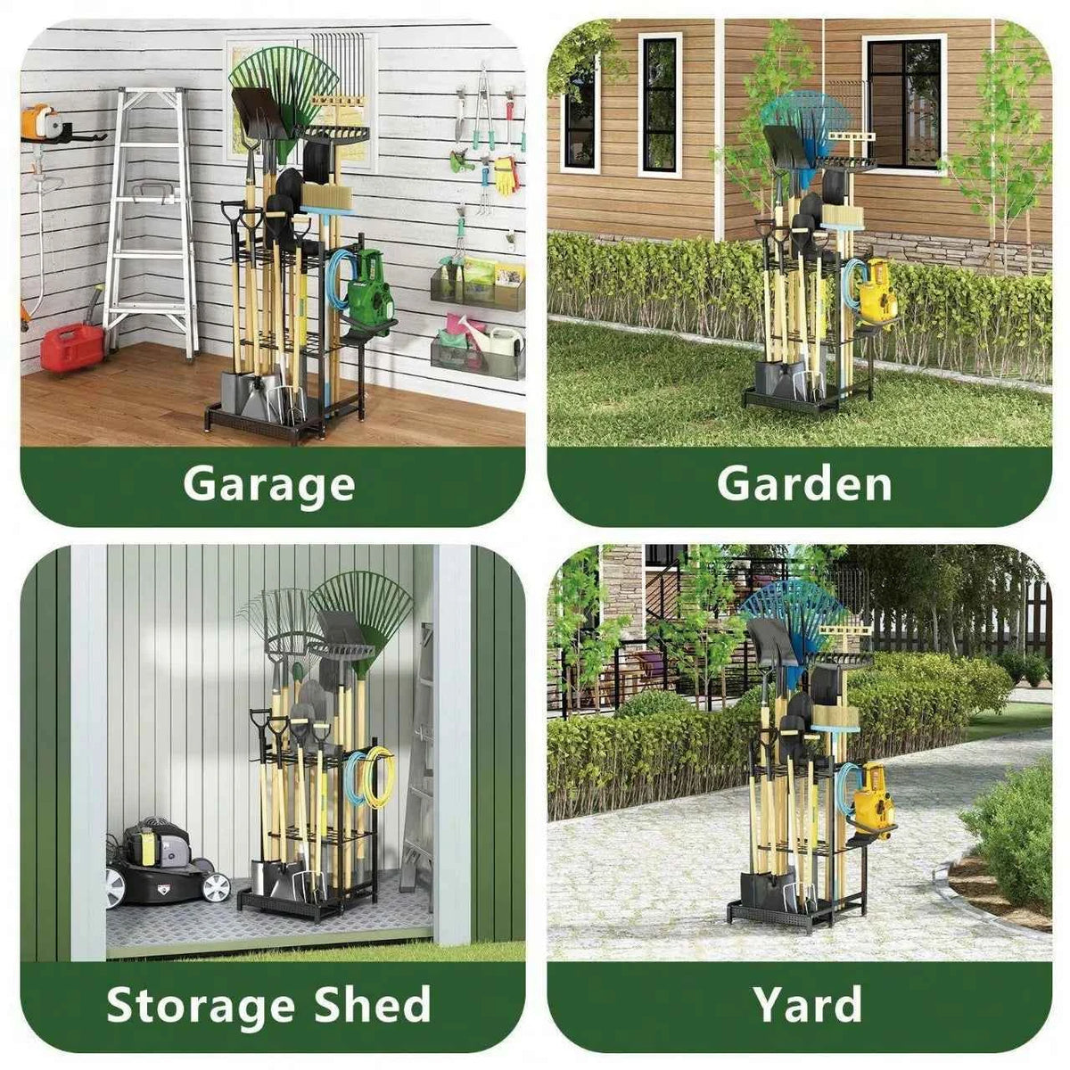 AXOSY-Portability Tool Organizer With Wheels,  Metal Yard Tools Organizer.  Heavy Duty Garden Tool Organizer For Garage, Yard, Patio, Shed, Indoors And Outdoors