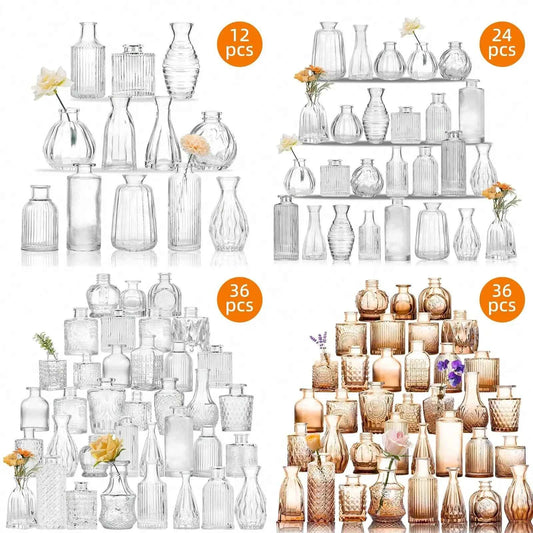 18/36Pcs Glass Bud Vase Set, Small Mini Flower Vases for Centerpieces, Rustic Vintage Home Table Decor, Wedding Party Supplies, Clear