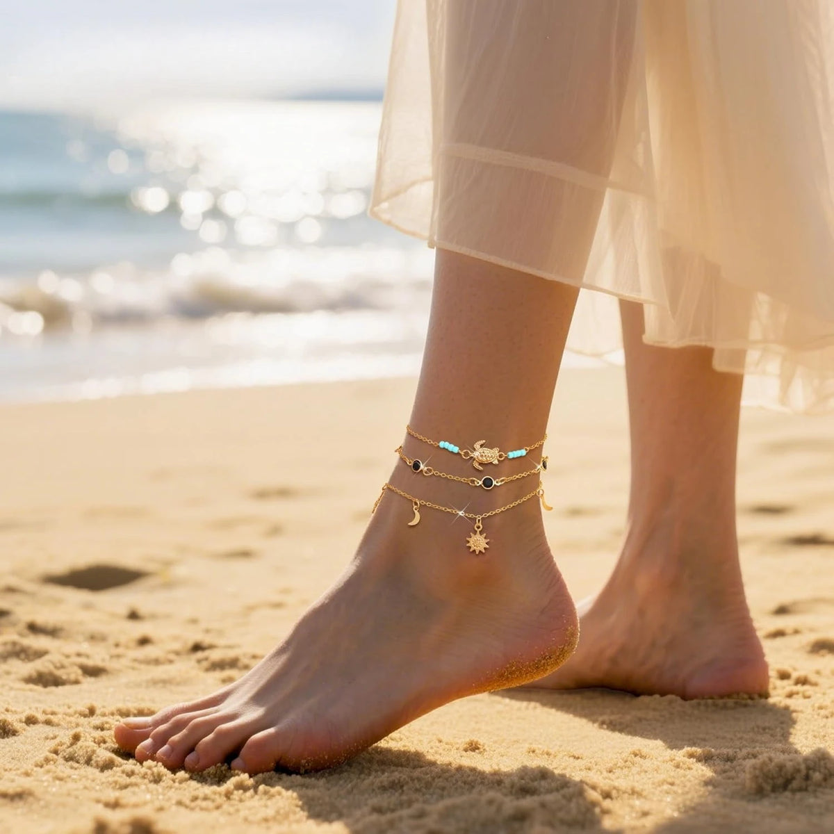20Pcs Ankle Bracelets for Women, Waterproof Summer Beach Anklets, Boho Cute Charm Anklets, Layered or Stackable Women's Anklet Bracelets Set. Non Tarnish Foot Jewelry