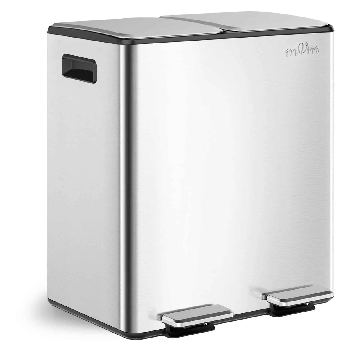 mVm Trash Can Stainless 60L/40L/45L Kitchen Step Trash Bin for Recycling Waste Sorting Soft Close Lid Double Lid