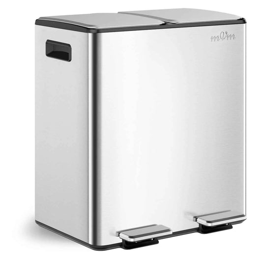 mVm Trash Can Stainless 60L/40L/45L Kitchen Step Trash Bin for Recycling Waste Sorting Soft Close Lid Double Lid
