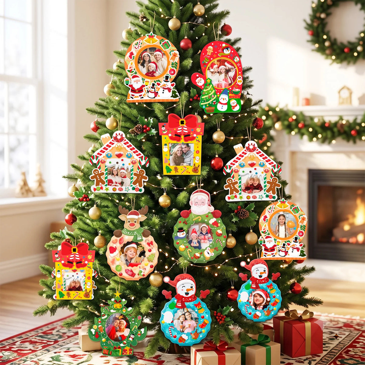 32 Pcs Christmas Photo Decorations + 32 Pcs Christmas DIY Stickers that are Christmas Themes. Stickers for Christmas Party Decorations or Christmas Eve Party Supplies