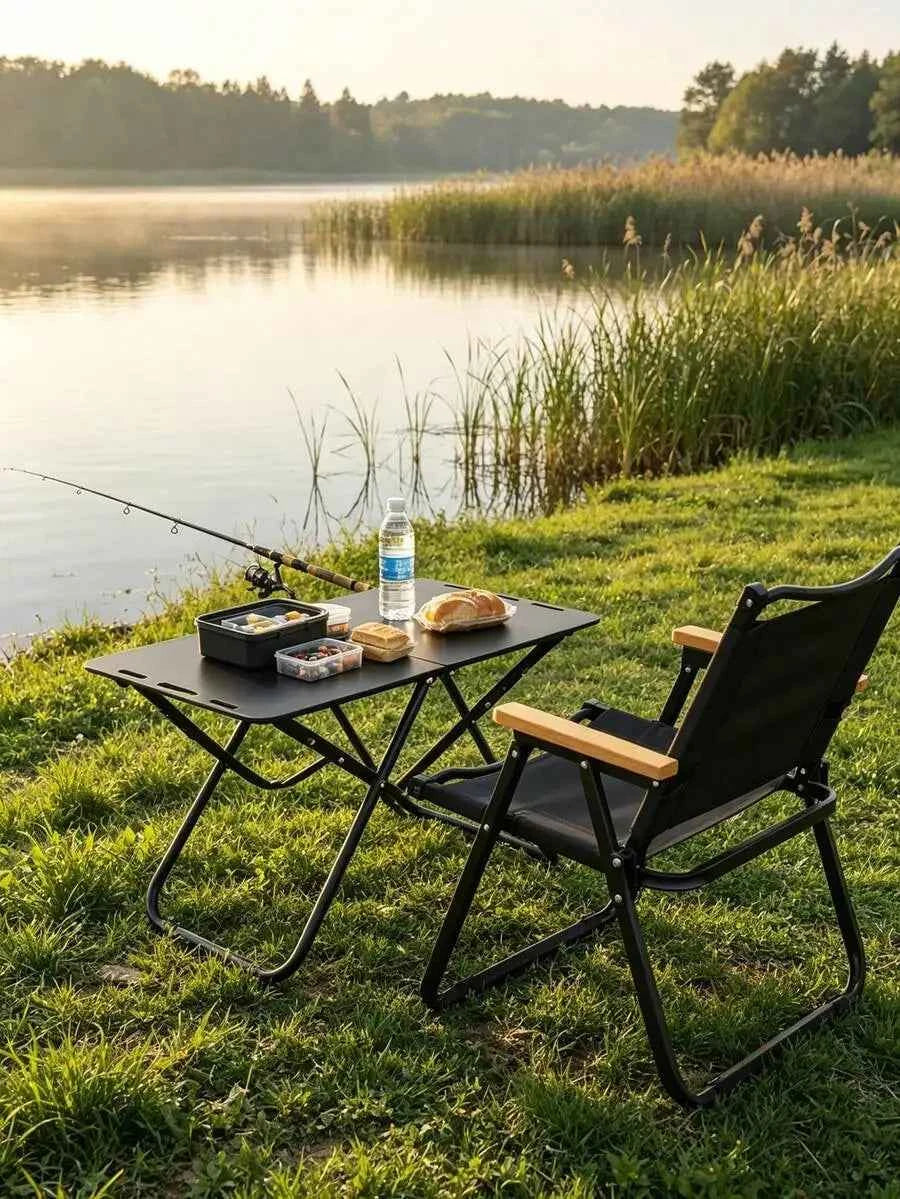 1-piece foldable portable table with cup holder, lightweight aluminum outdoor side table suitable for beach, picnic, fishing, hiking, and travel