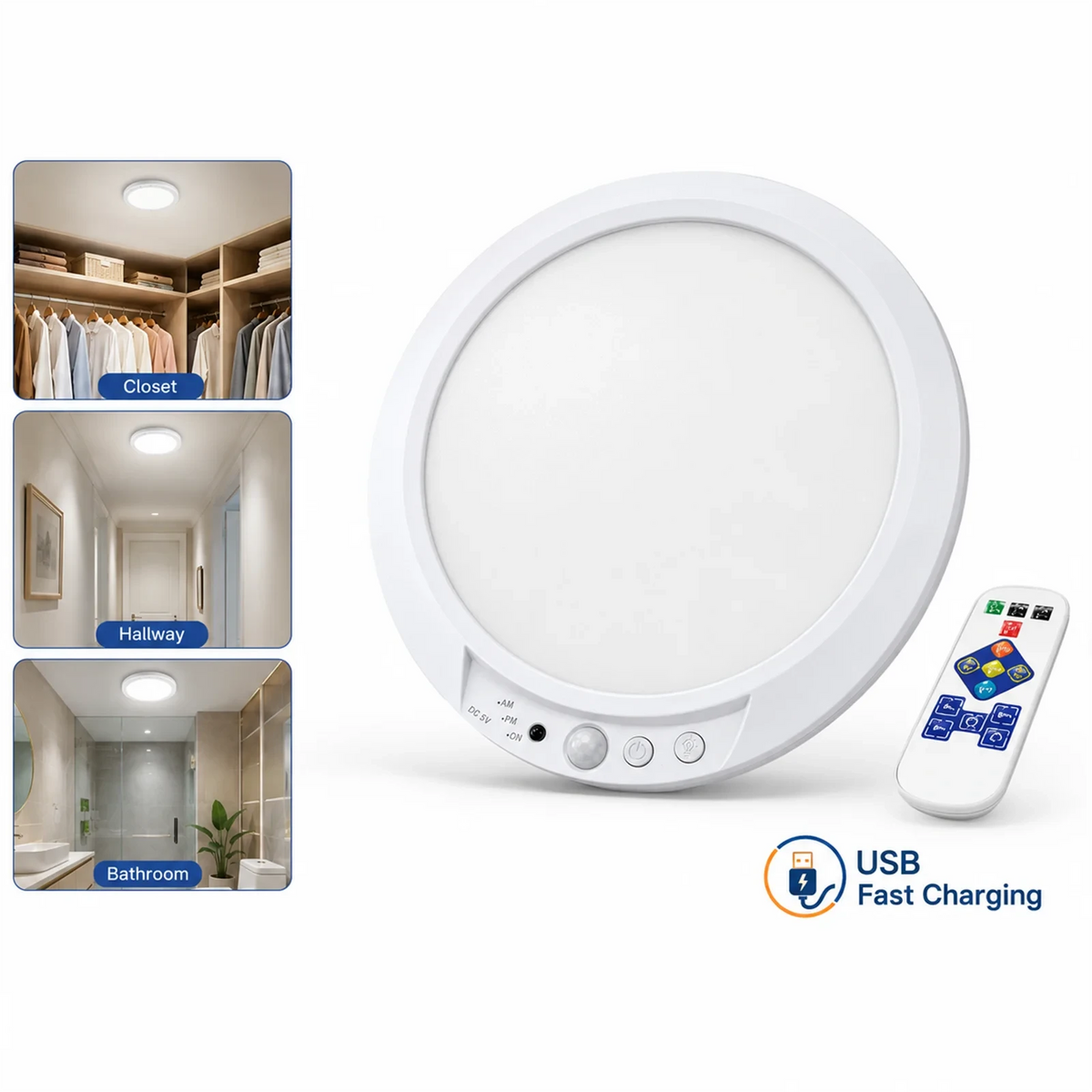 4/2Pack Rechargeable Sensor Ceiling Light with Remote Control, USB Charging, Magnetic Wireless Ceiling Light, Battery Powered.