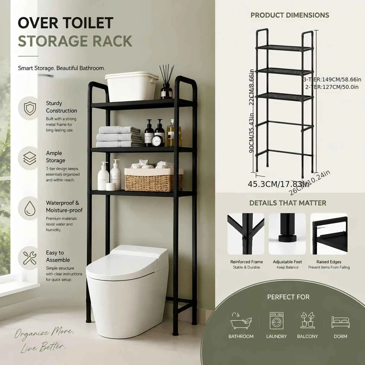 Bathroom Storage Rack Over The Toilet. Shelf Multilayer Space Saver Organizer Multi-Functional Wall Hanging Toilet Storage Rack