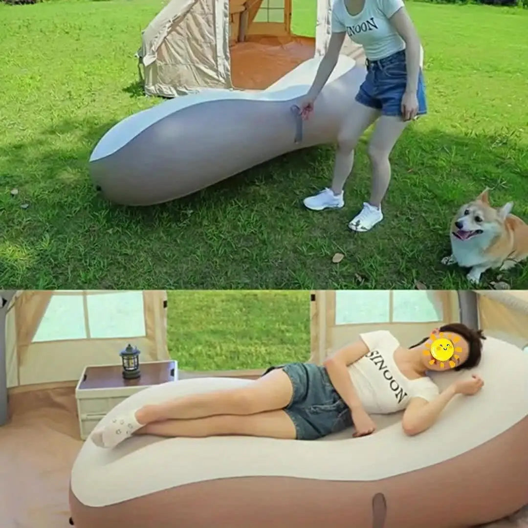 Single Inflatable Sofa Chair.  Flocked Air Chaise Lounge, Ergonomic Blow Up Recliner with Backrest. Portable Foldable Lazy Couch for Home, Outdoor, Camping, Travel