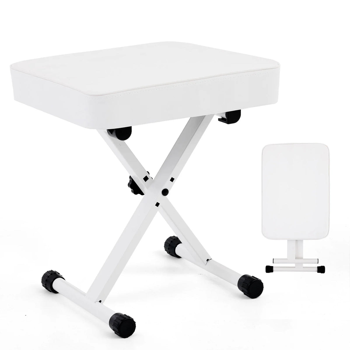 JHK X-shaped Adjustable Padded Folding Chairs for Living Room. Sturdy Metal Collapsible Piano, Guitar Stool with 2.56 Inch Thickness High-Density Sponge and 3-Position Height - Myaccessoriesstore