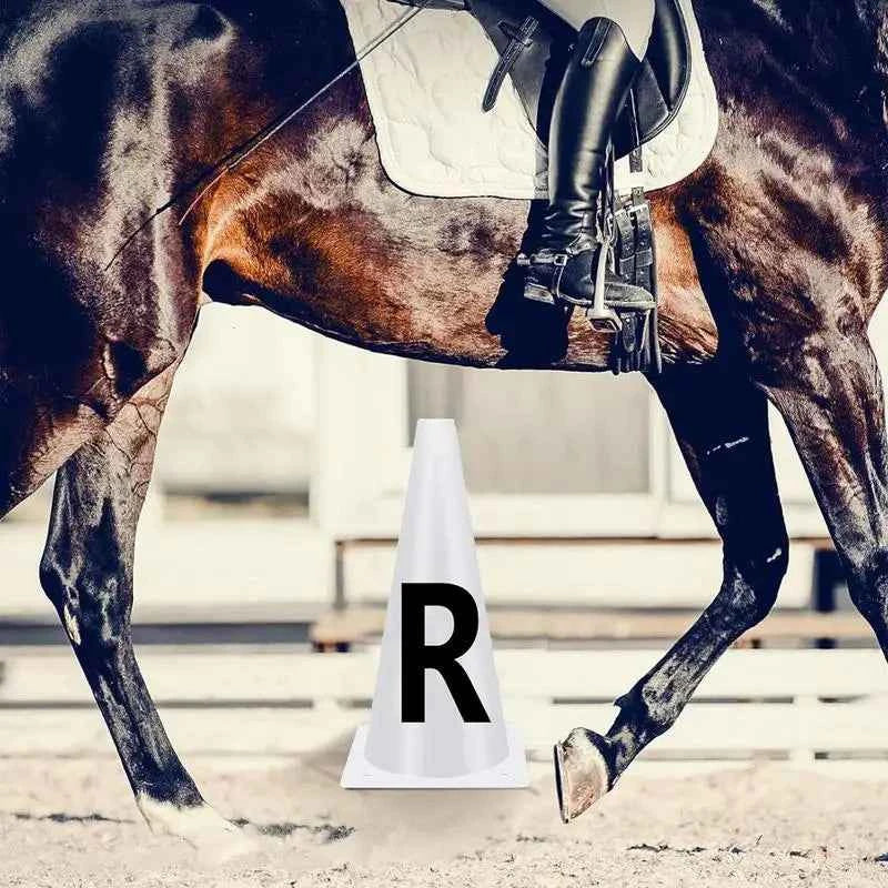 Horse Training Equipment. Portable White Dressage Letter Cone Set.  Stackable Sports Training Cone