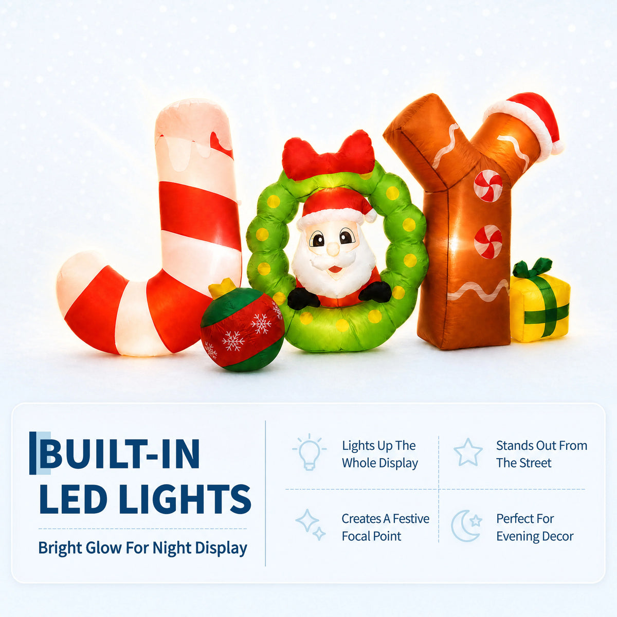 6ft Giant Lighted Christmas Inflatable JOY Sign  Outdoor Decoration. Waterproof Polyester Taffeta. Blow Up Yard Prop Holiday signs.