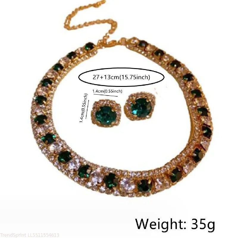 Women Trendy Rhinestone Decorated Jewelry Set.  Necklace and Earring Kit. Elegant Fashion Accessory For Daily use.