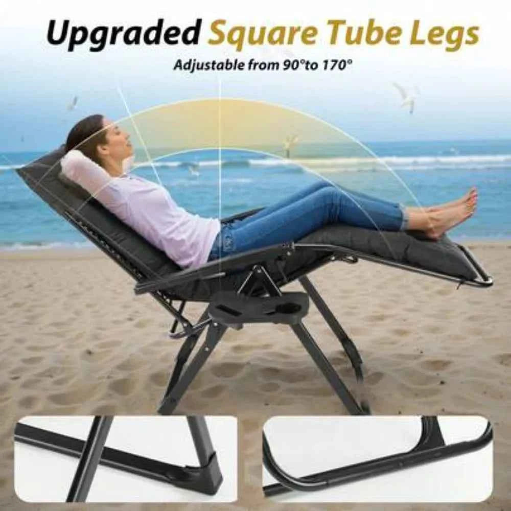 Zero Gravity Chair with Removable Cushion and Cup Holder. Padded  Portable Folding Lounge Chair with Headrest. Locking Positions. Adjustable Reclining for Adults. Heavy Duty Support Indoor & Outdoor Use