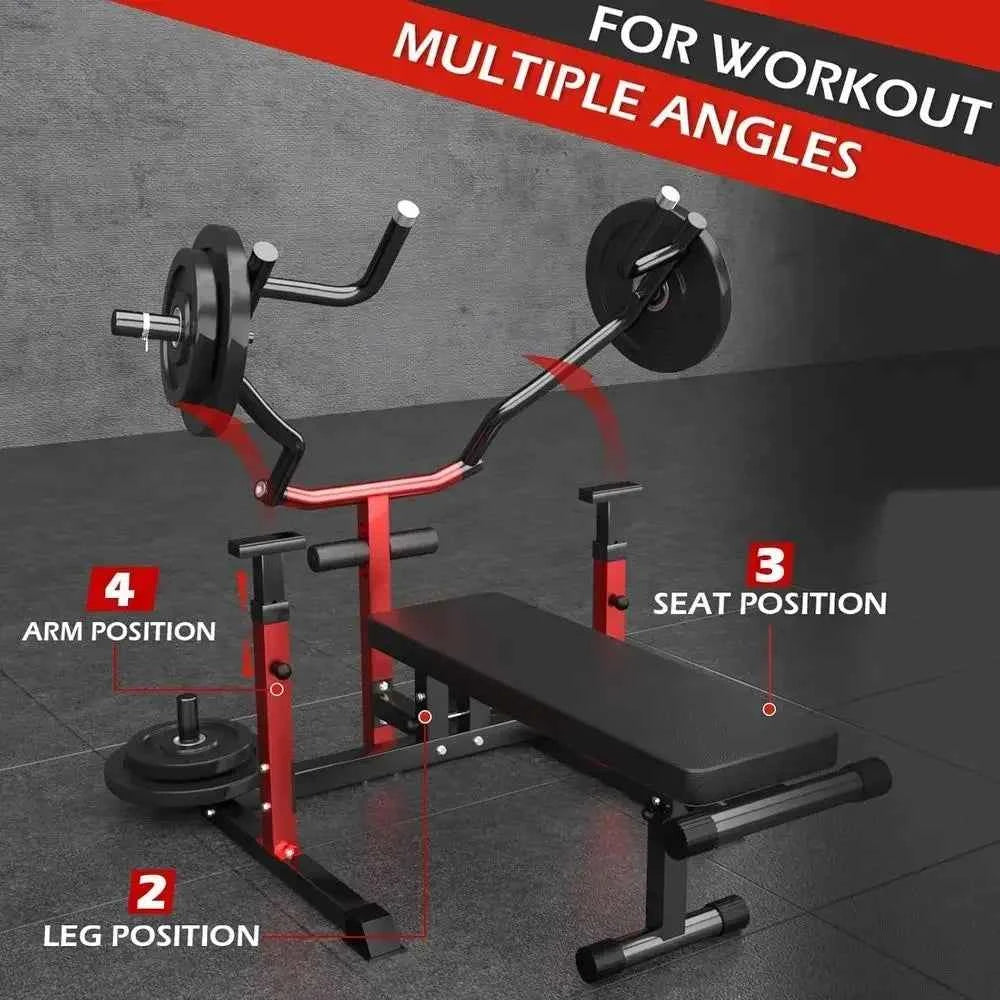 Space-Saving Adjustable Height 1250lbs Bench Press with Independent Converging Arms for Home Gym AB Exercises