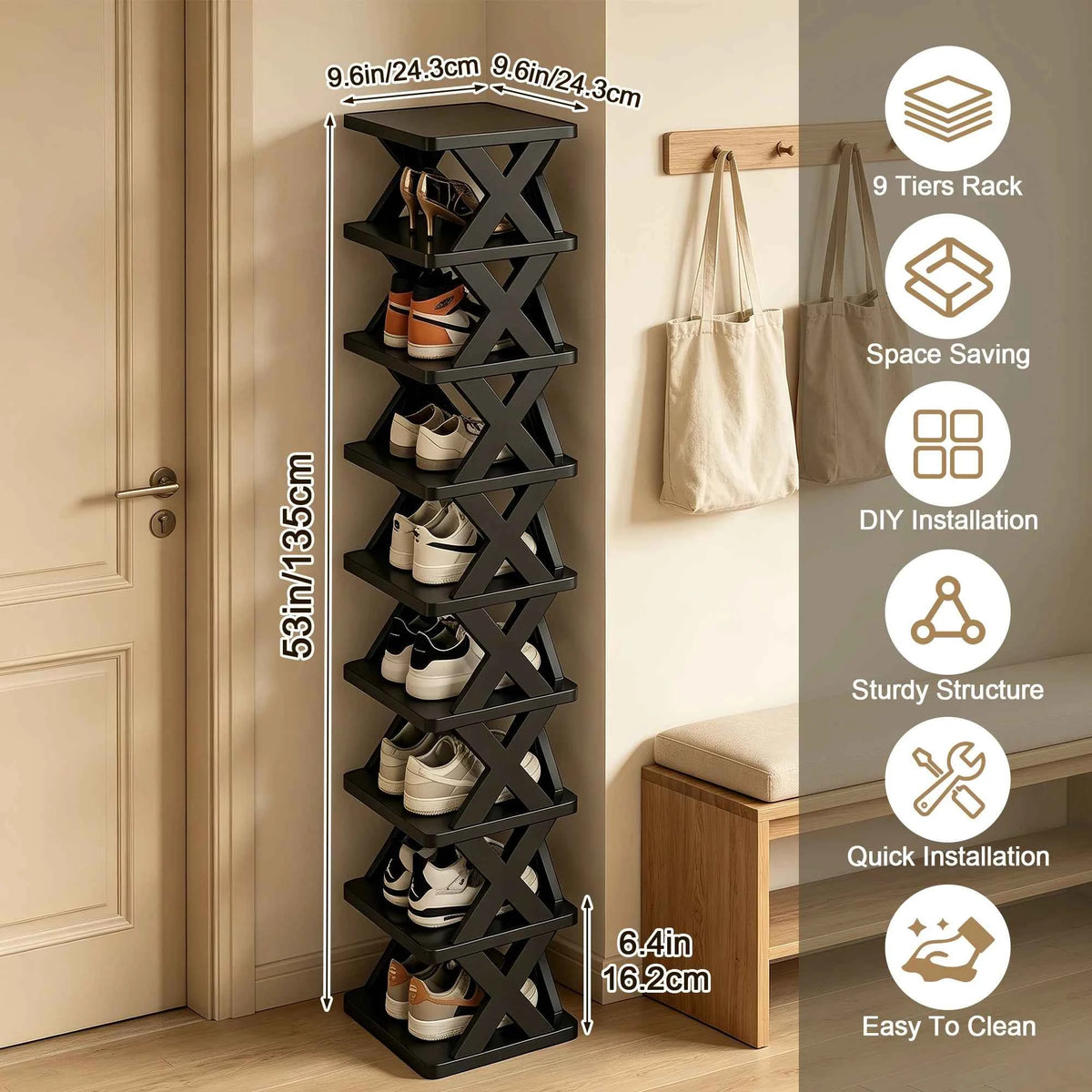 Quick Assembly No Tools  Shelf, Vertical Multi  Organizer for Small Space. Foldable