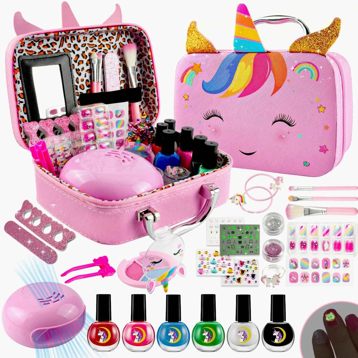 Kids Washable Makeup Girl Toys - Kids Nail Art Kit for Girl, Real Make Up Set, Little Girls Makeup Kit for Toddler, Kid, Children