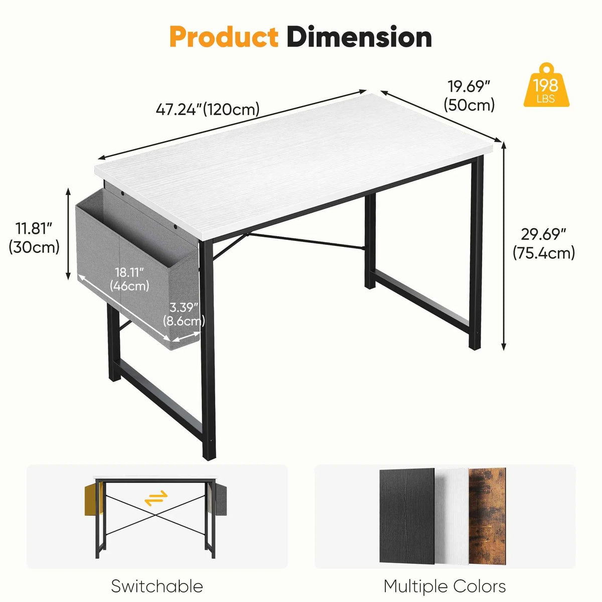 JHK 31IN to 55 Office Desk with Storage Bag. Metal Frame, Wood Tabletop, Easy Assembly