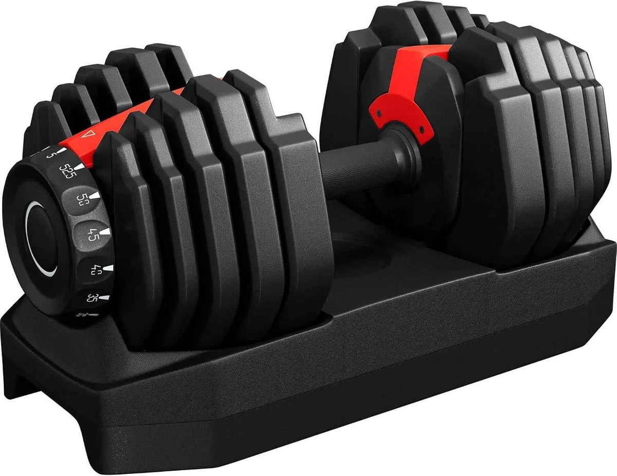 Adjustable Dumbbell Set 52.5 LBS. Fast Adjust Dumbbell Weight Set with Anti Slip Handle and Tray
