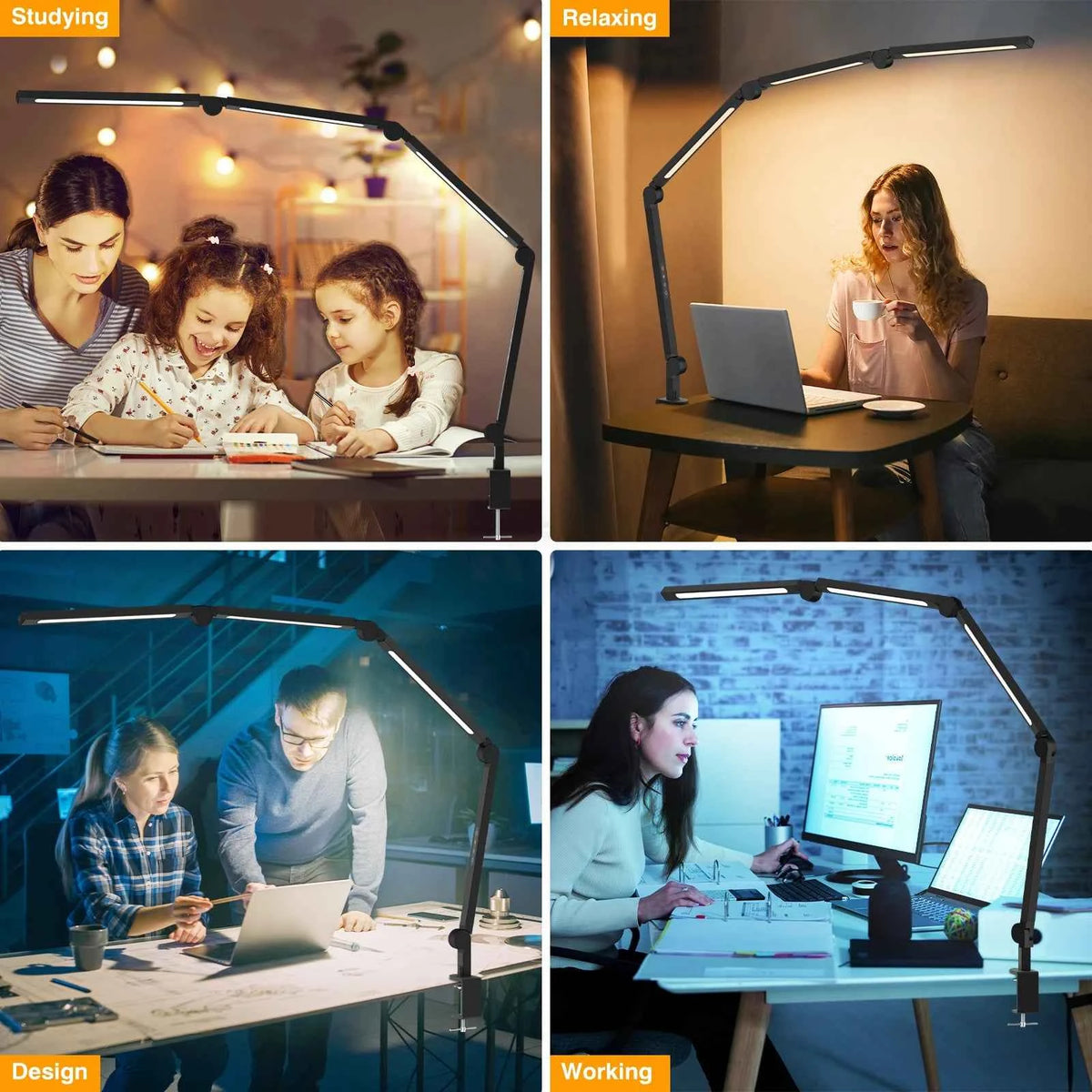 Ultra Bright LED Clamp Desk or Table Lamp, Eye Protection,  Adjustable Swing Arm, Dimmable Color Temperature. Reading Light, USB Powered. Study Lamp for Home, Office, Workbench, Makeup, Live Streaming