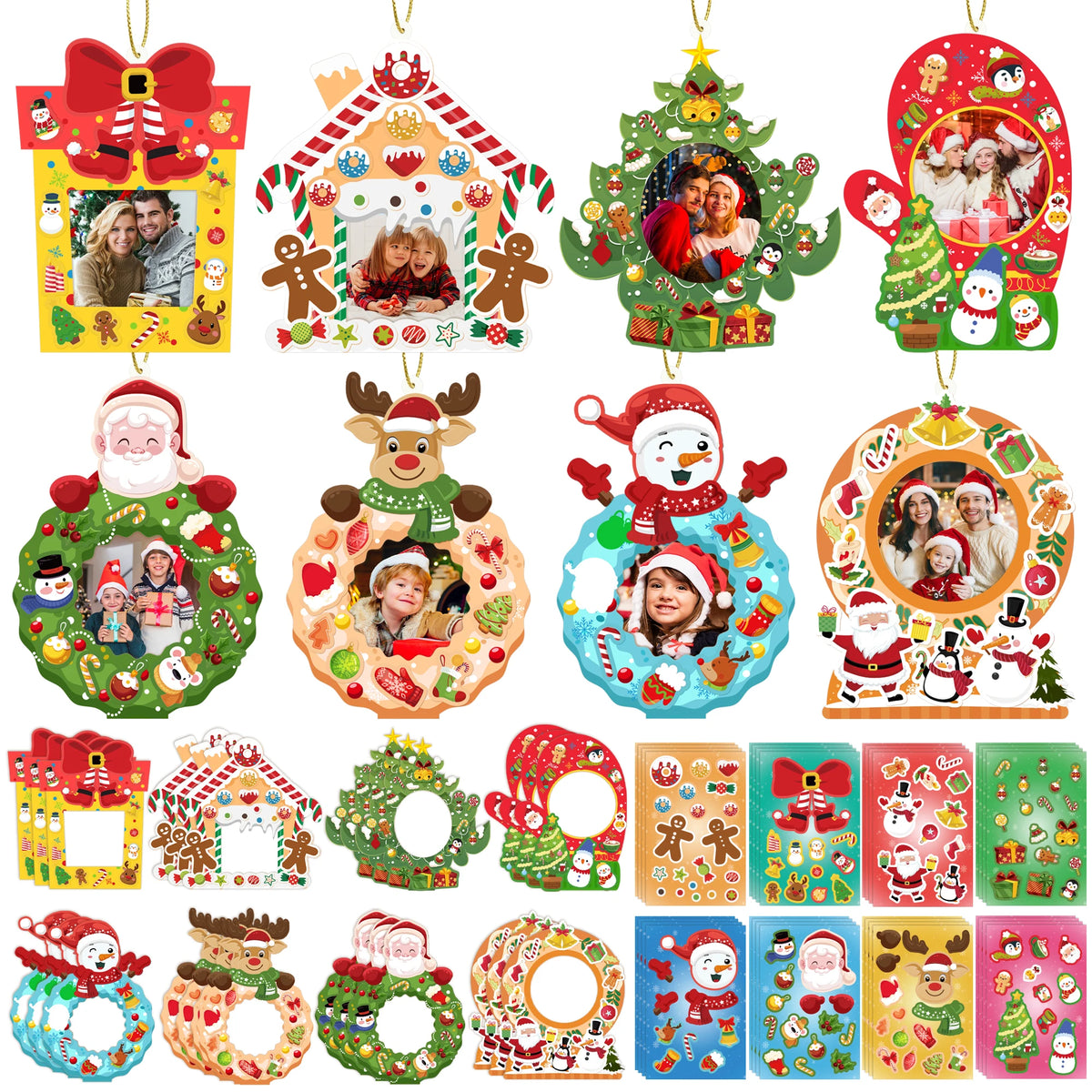 32 Pcs Christmas Photo Decorations + 32 Pcs Christmas DIY Stickers that are Christmas Themes. Stickers for Christmas Party Decorations or Christmas Eve Party Supplies
