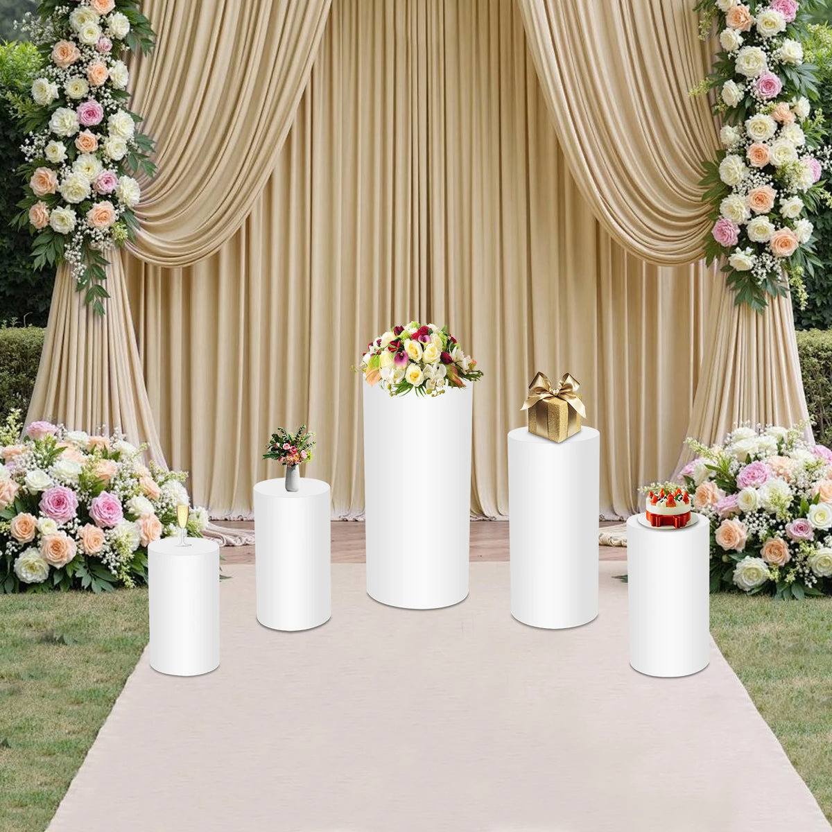 5PCS Cylinder Cake Display Stand Set.  Round Cylindrical Dessert Display Pedestal.