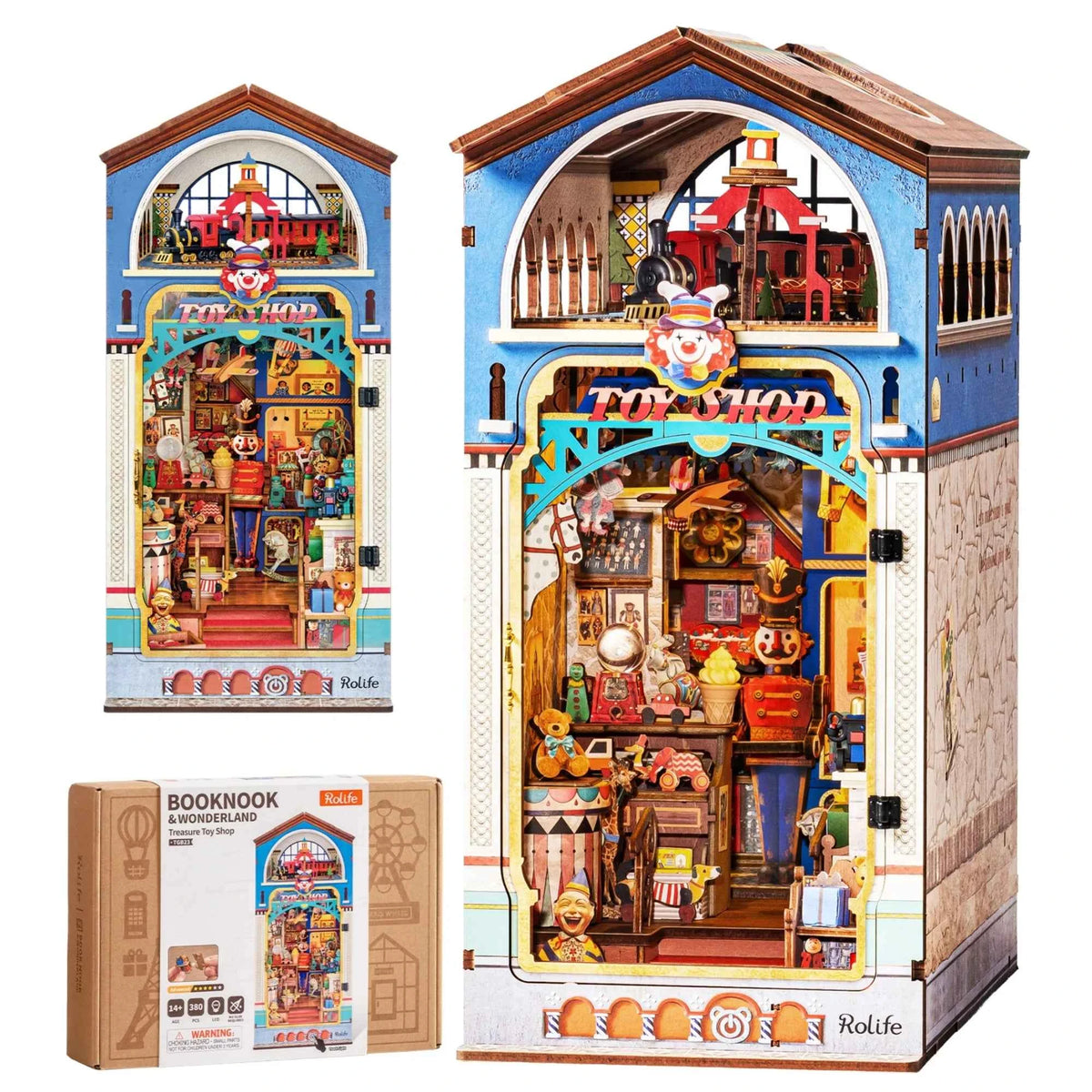 Rolife DIY Book Nook Kit 3D Puzzle. Treasure Toy Shop, Wooden Bookends Craft Kit with LED Light for Bookshelf Decor Brain Teasers Dollhouse Jigsaw for Holiday Gift