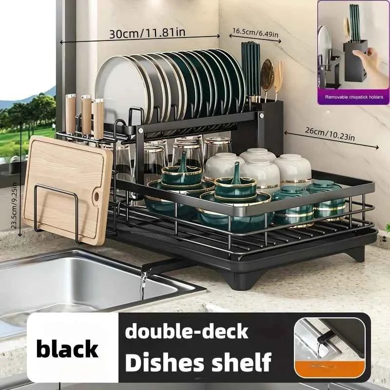 Commercial-Grade Dish Drying Rack – 2-Tier Stainless Steel with Water Catch Tray, Rust-Proof for Home or Business