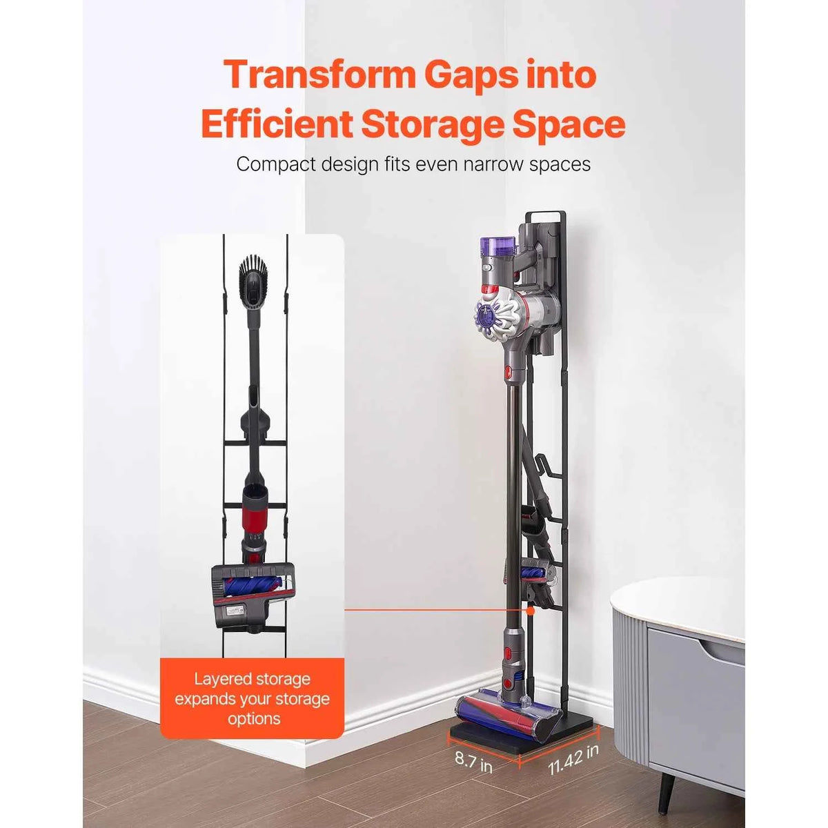 Vacuum Stand Compatible With Dyson Stable Holder with 4 Hooks for Dyson DC30/31/34/35/58/59/62/74 Cordless Upright