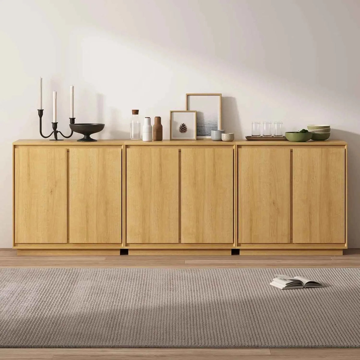 3 PCS Sideboard Buffet Cabinet, Handle-Free Design & Adjustable Shelves for Storage, Custom