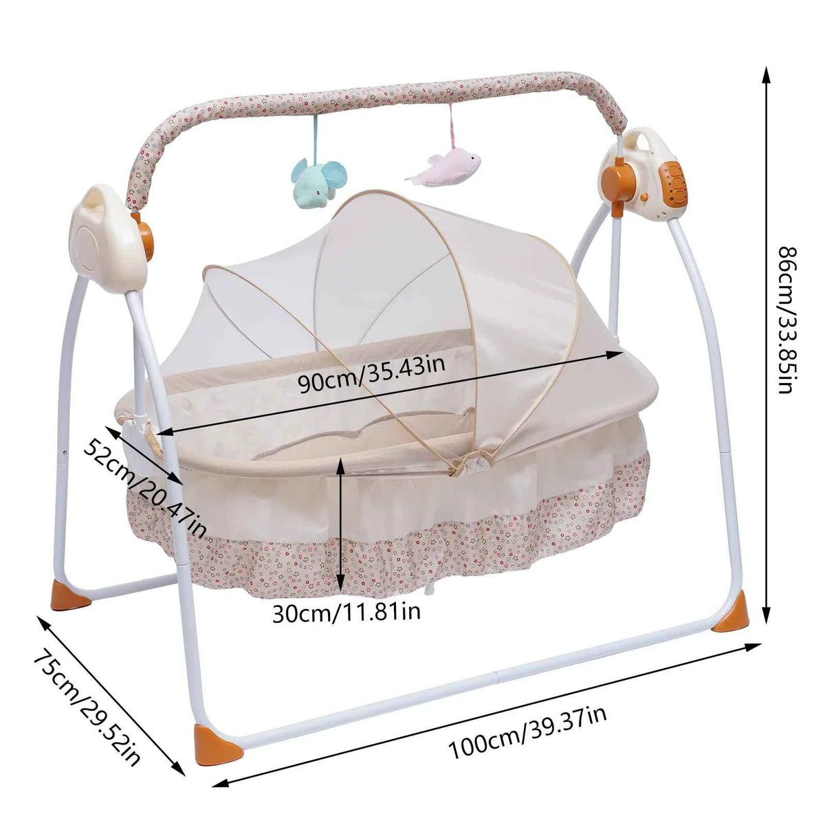 Cradle Swing or Sleeping Bed with Auto Rocking, 5 Speeds.  Stand Baskets. Bluetooth for Music.  Sleeping Basket for  0-18 Months