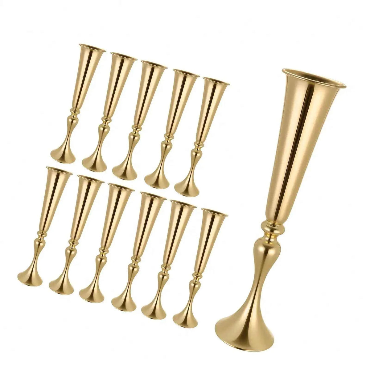 12 PCS Wedding Flower Vase, 21.7 In Tall Trumpet Flower Table Centerpieces, Banquet Vases Easy Installation, Electroplated Versatile Arrangement Stand For Party Events, Home Decor, Reception, Gold