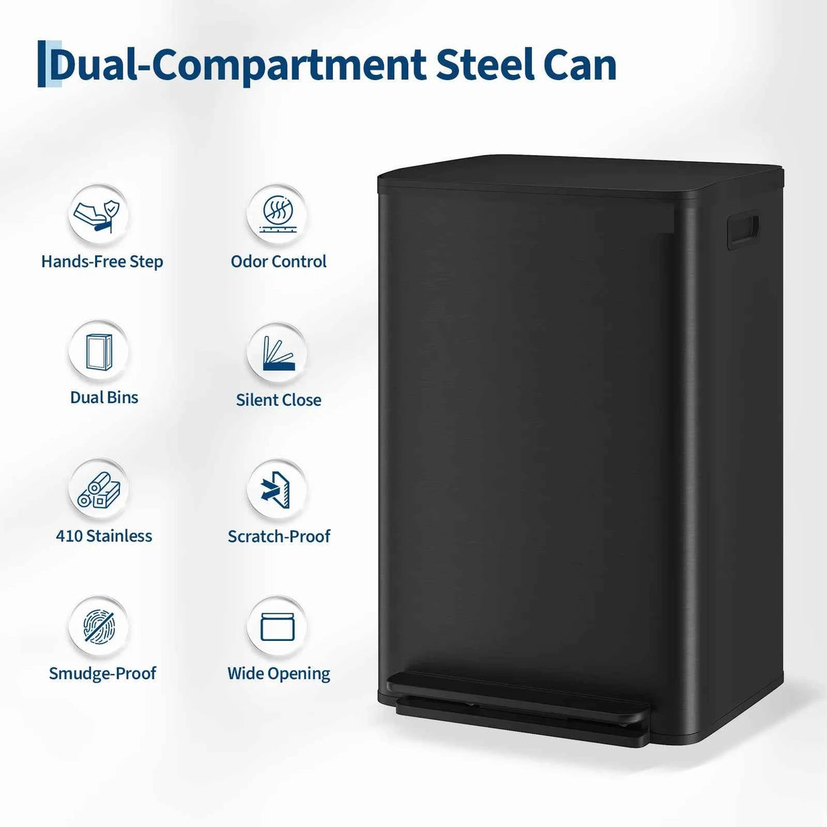 13 gal Stainless Steel Kitchen Trash Can with Soft Close Lid, 50 L Metal Garbage Can with Removable Inner Bucket, Hands Free Recycle Waste Bin