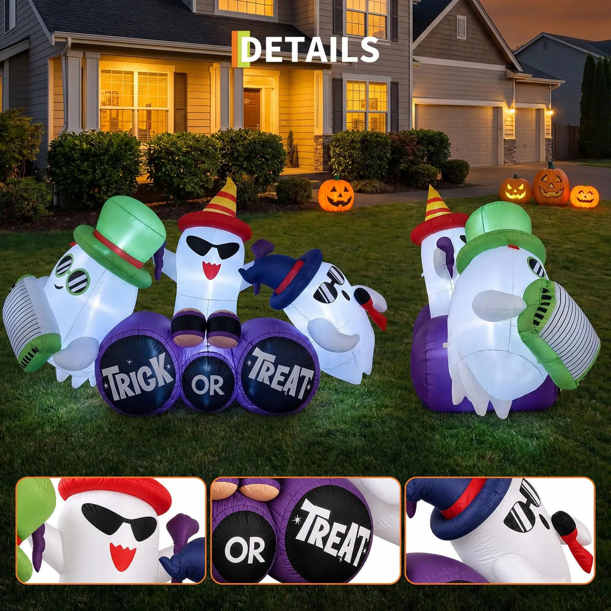 8ft Halloween Ghost Band. Inflatable Outdoor Yard Decoration With 6 Led Lights, Trick Or Treat Blow Up For the Lawn.