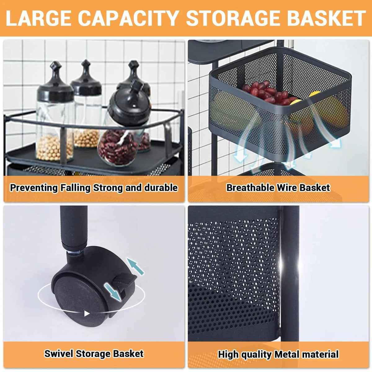 Five Layers 360 Degree Rotatable Trolley Storage Rack, Carbon Steel Storage Rack,