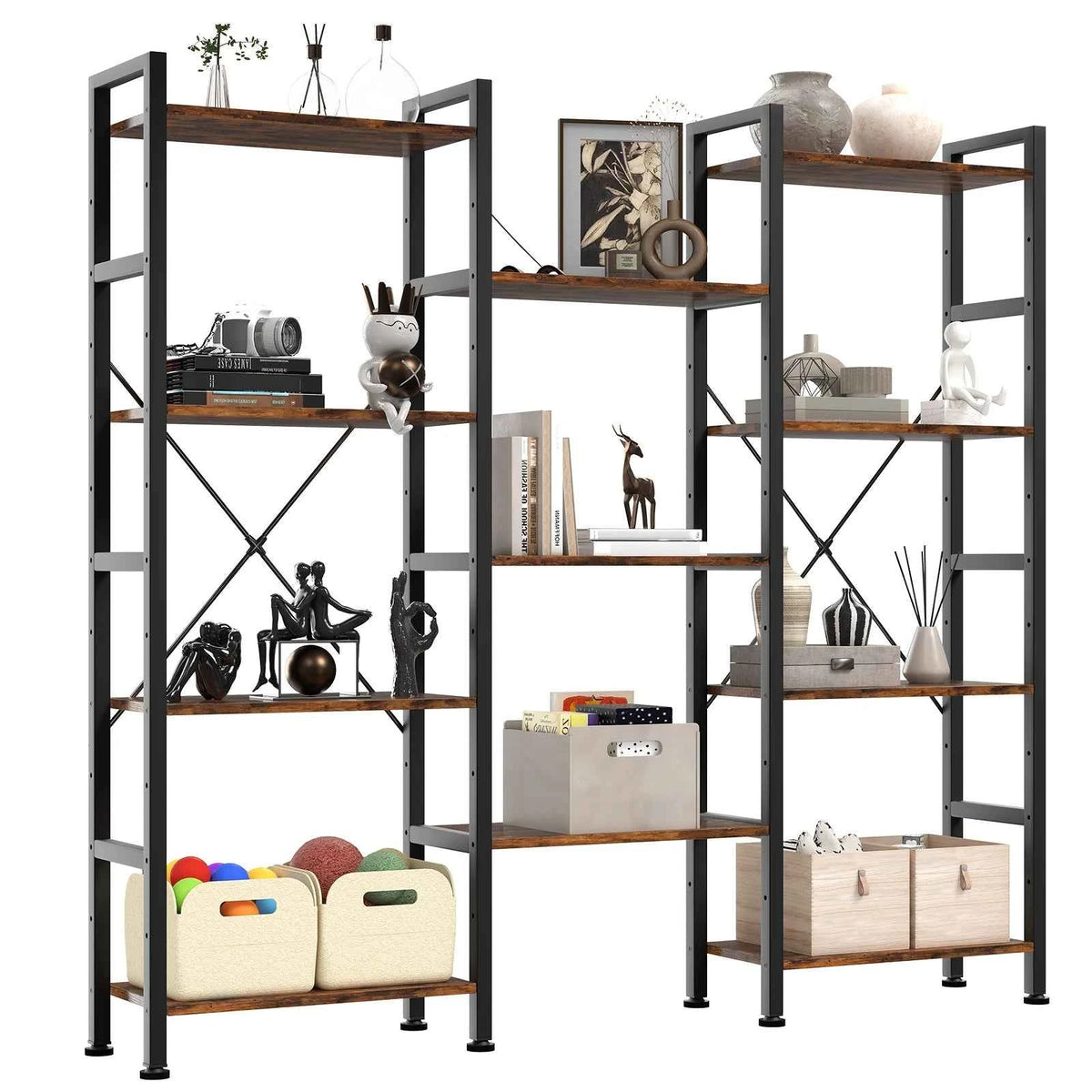 JHK 4 Tier Wide Display Bookshelf Combination. Adjustable Shelf Storage. Stable Frame with Graduated Shelves