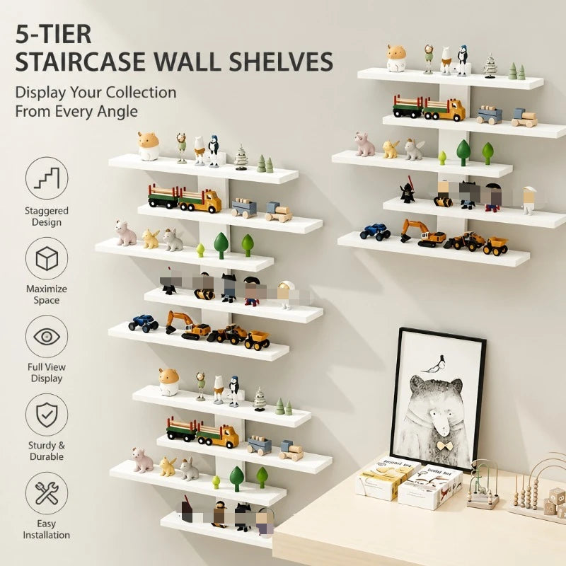 4-Piece Set of Collectible Floating Wall Racks, Multi-Tiered Wall Shelving Units, Versatile Display Stands, Suitable for Office and Home Decor, Ideal for Storing Statues and Small Figurines, Decorative Shelves, Functional Sto