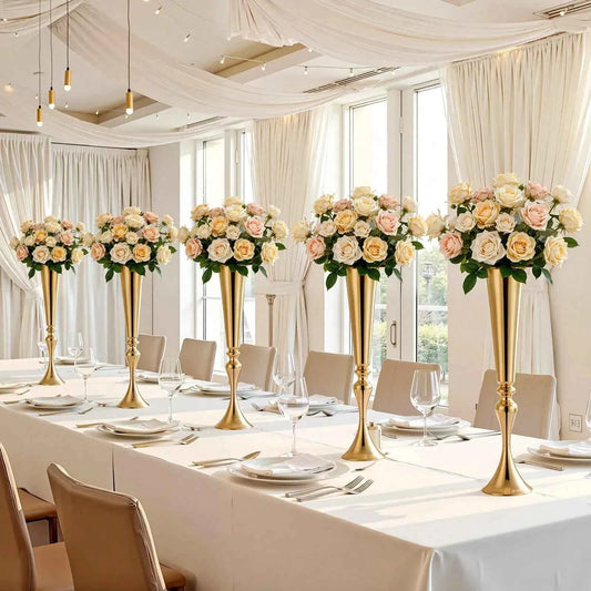 12 PCS Wedding Flower Vase, 21.7 In Tall Trumpet Flower Table Centerpieces, Banquet Vases Easy Installation, Electroplated Versatile Arrangement Stand For Party Events, Home Decor, Reception, Gold
