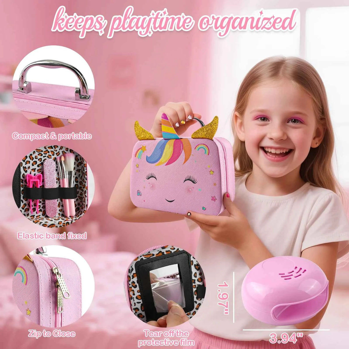 Kids Washable Makeup Girl Toys - Kids Nail Art Kit for Girl, Real Make Up Set, Little Girls Makeup Kit for Toddler, Kid, Children