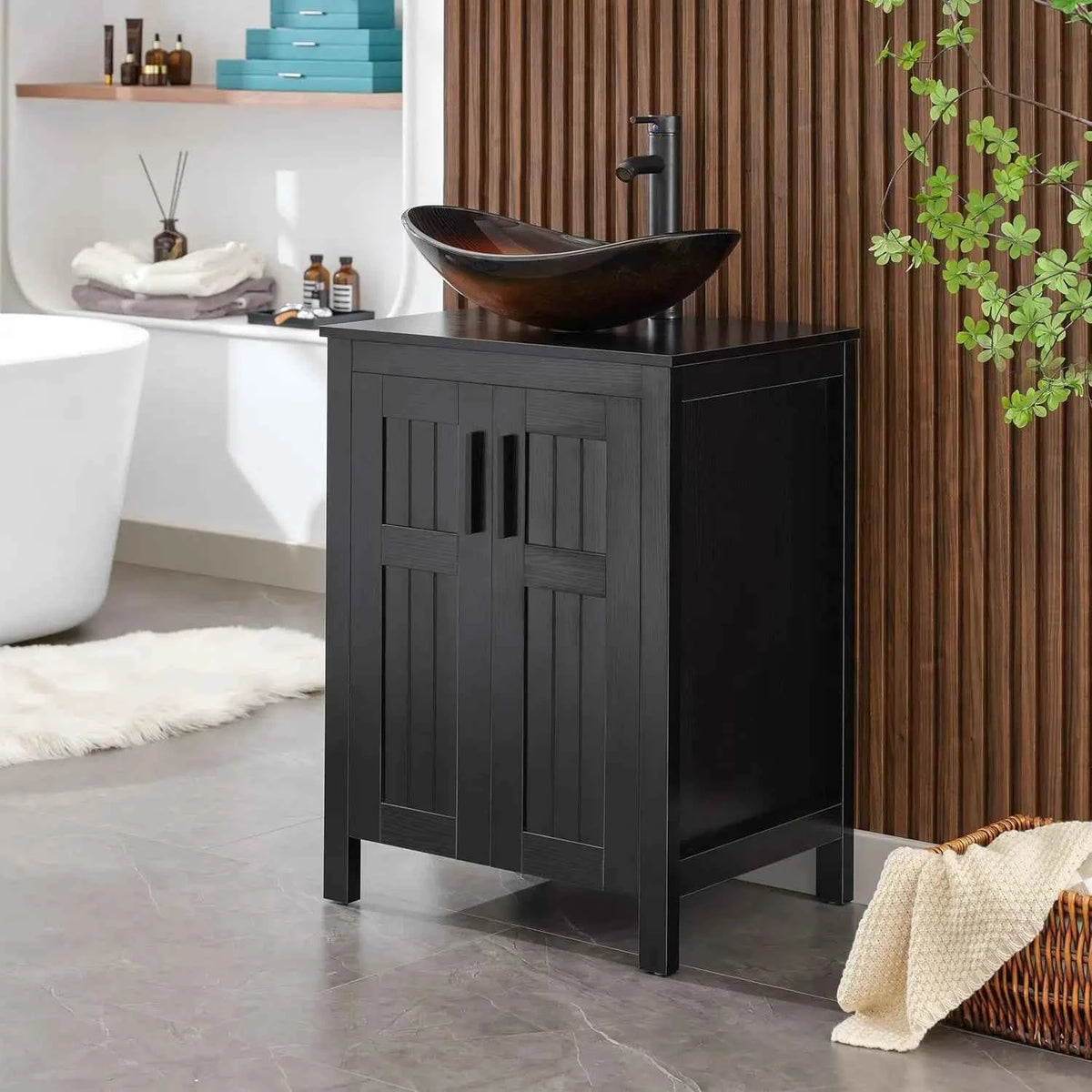 Black 24" Bathroom Vanity with Sink Combo,Modern Vanity with Vessel Sink,Stylish Bathroom Vanity Cabinet,Grooved, Customized