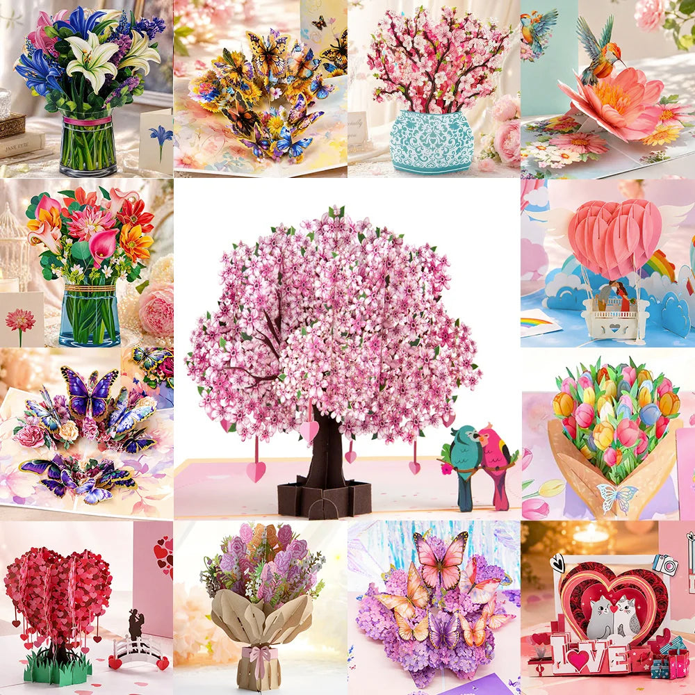 3D Pop Up Flower Greeting Cards or Wedding Card or Anniversary, Thanksgiving, Valentines Day, Birthday, Gift, Thank You Cards, or Handmade Cards