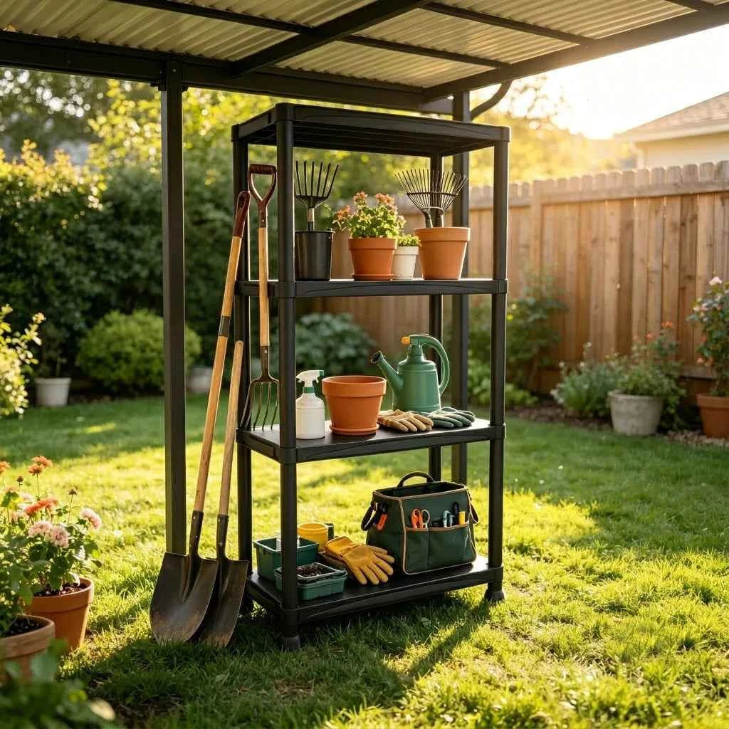 4 & 5 Tier Plastic Storage Shelving Unit, Heavy Duty Black PP Utility Rack, 3 Sizes Available Waterproof Organizer.