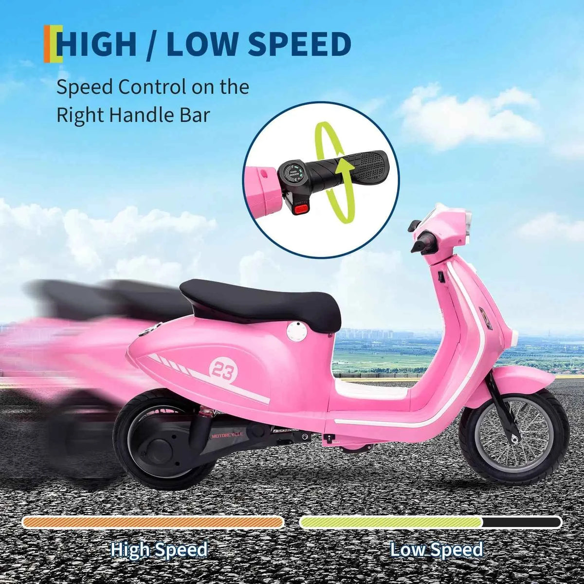 24V Electric Moped For Kids of Ages 8-14, 350W Ride On Moped, 14 MPH, Dual 10Ah Batteries, 12in Pneumatic Tires, Suspension