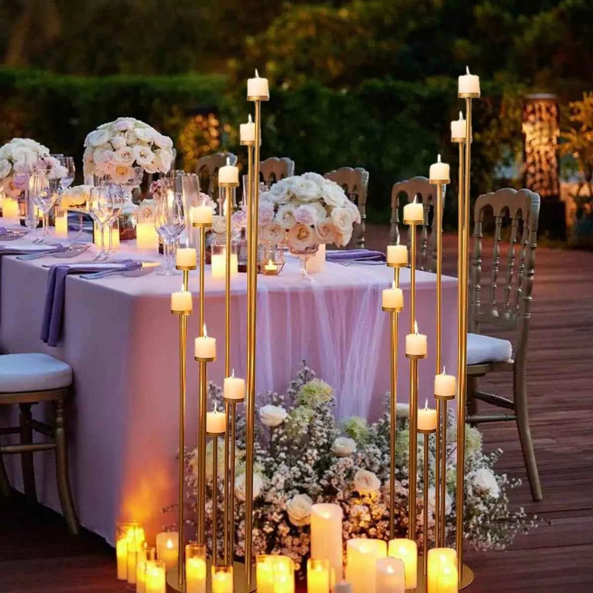 2pcs 9 Arm Candelabra Floor Candle Holders .Tall Set for Wedding. Gold Candelabras Candle Stand