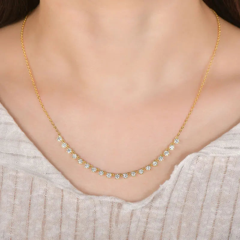 OXTAO 14K Gold Filled 3mm Moissanite Bubble-Style Necklace with Certified Smile Charm Necklace for Women