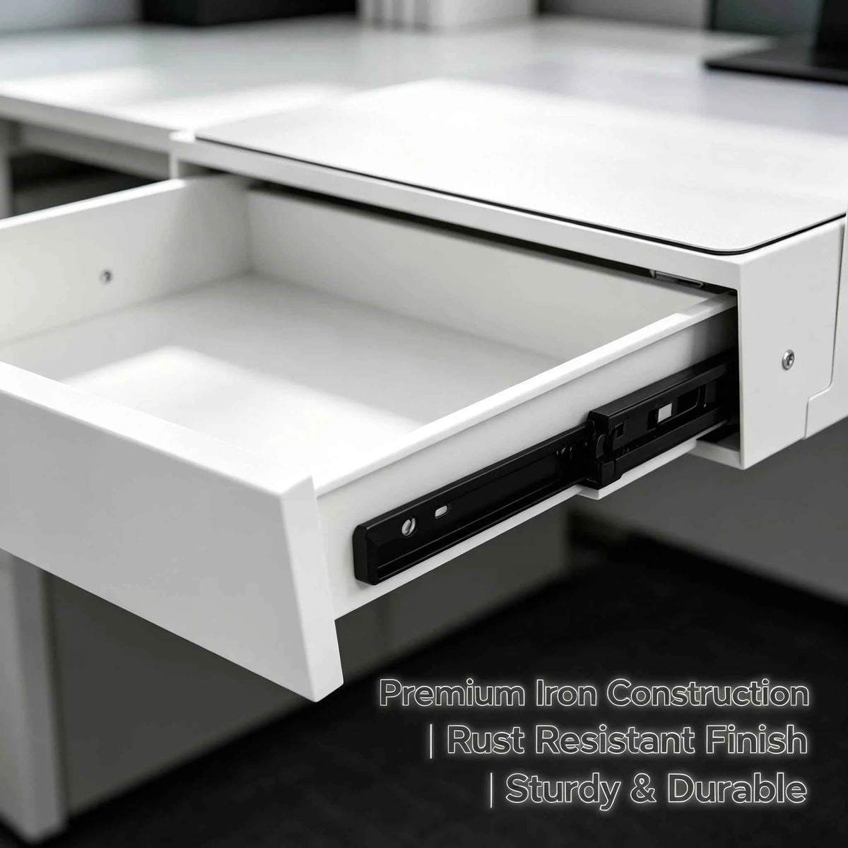 Under Desk Sliding Pull-Out Drawer with Lock & Computer Pad, Under-Mount Storage Organizer for Desks, 18x14x6.9in, White