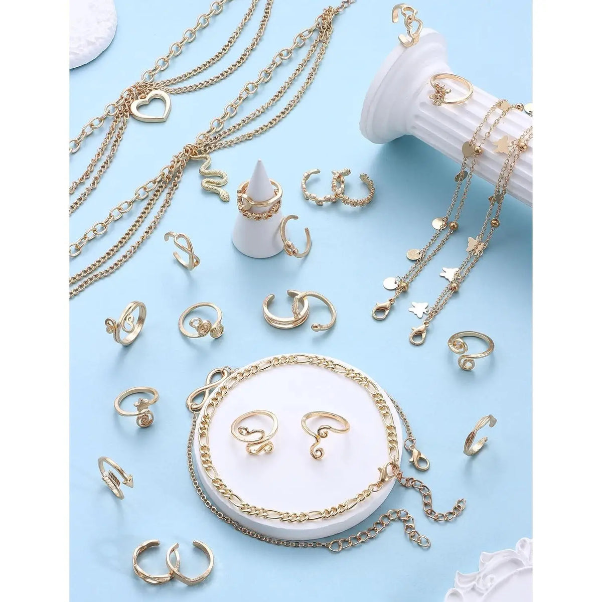 Toe Rings and Ankle Bracelets for Women. Gold Plated Cute Layered Anklets. Open Tail Ring. Adjustable Foot Jewelry